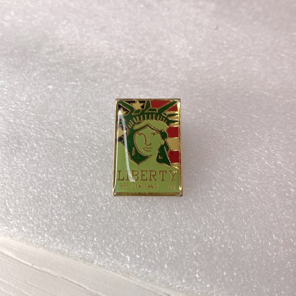 Vintage Liberty Gold and Green Enamel Pin Lady Liberty Pin